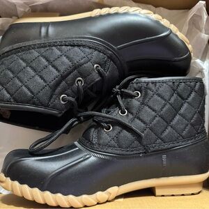 Black Quilted Lace-Up Boots